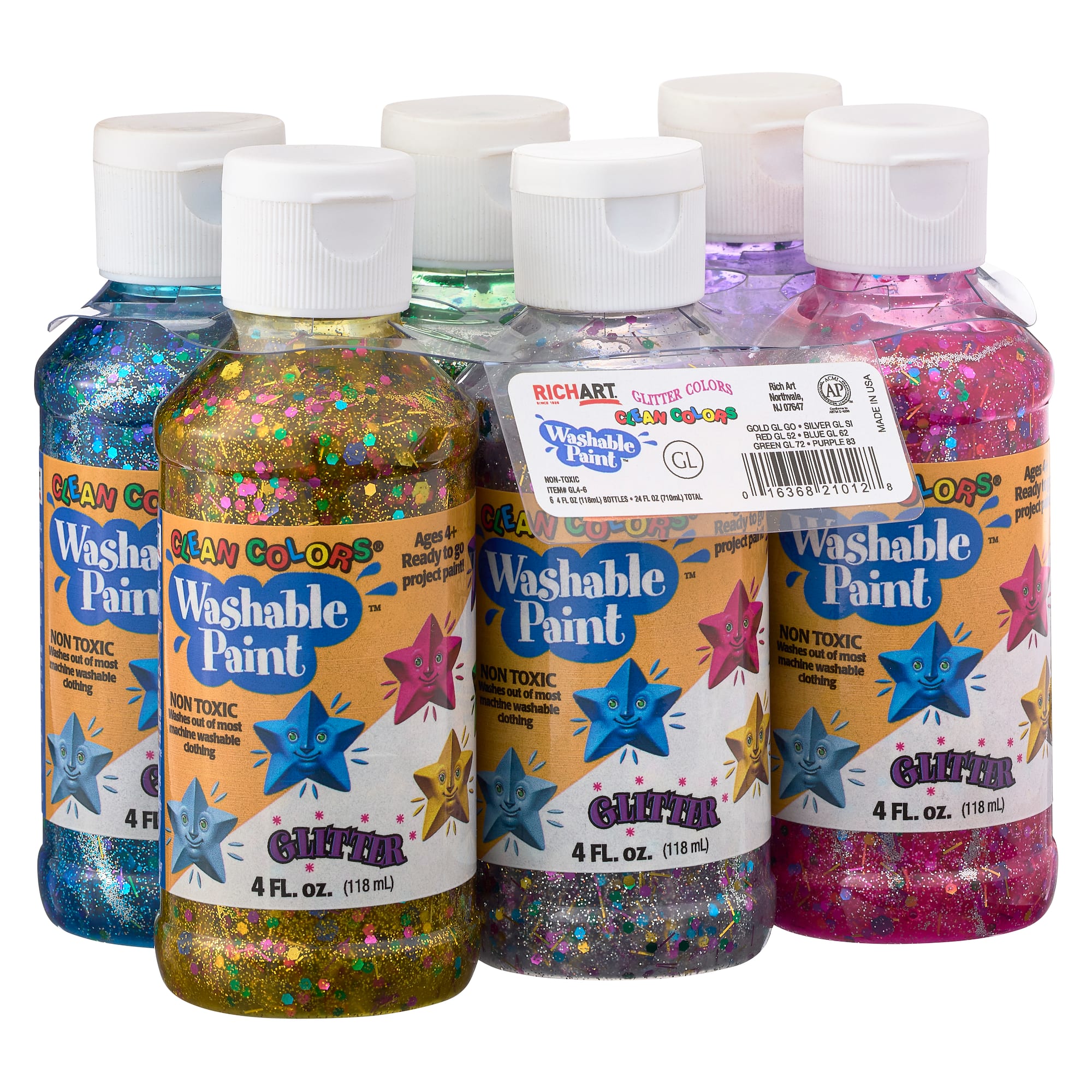 12 Packs: 6 ct. (72 total) Rich Art Washable Glitter Paint Set